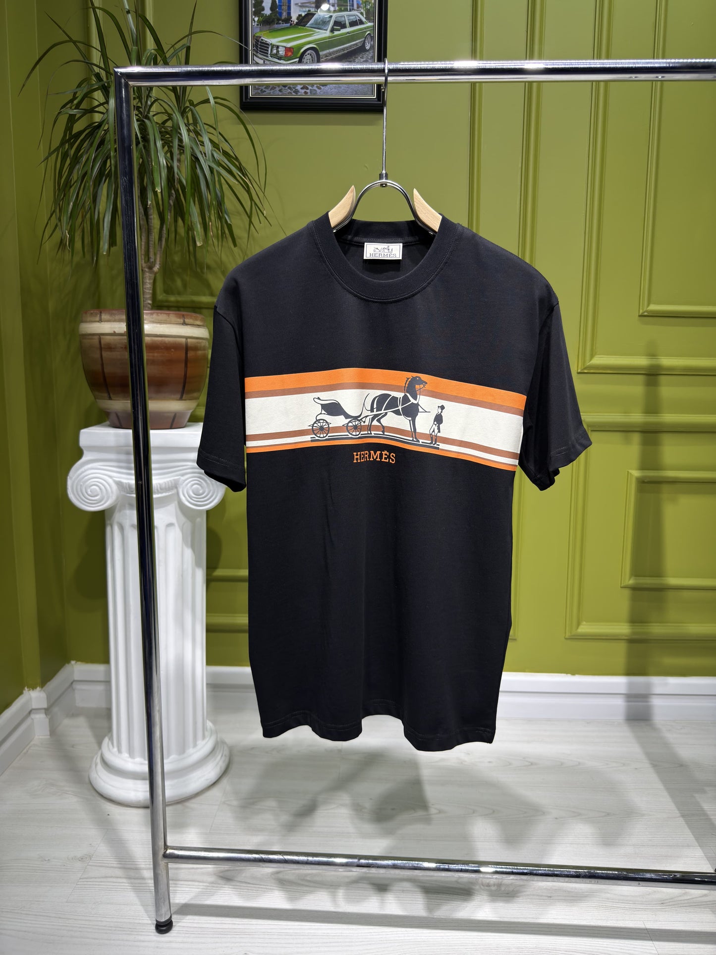 Hermes Logo Printed Black Tshirt For Men