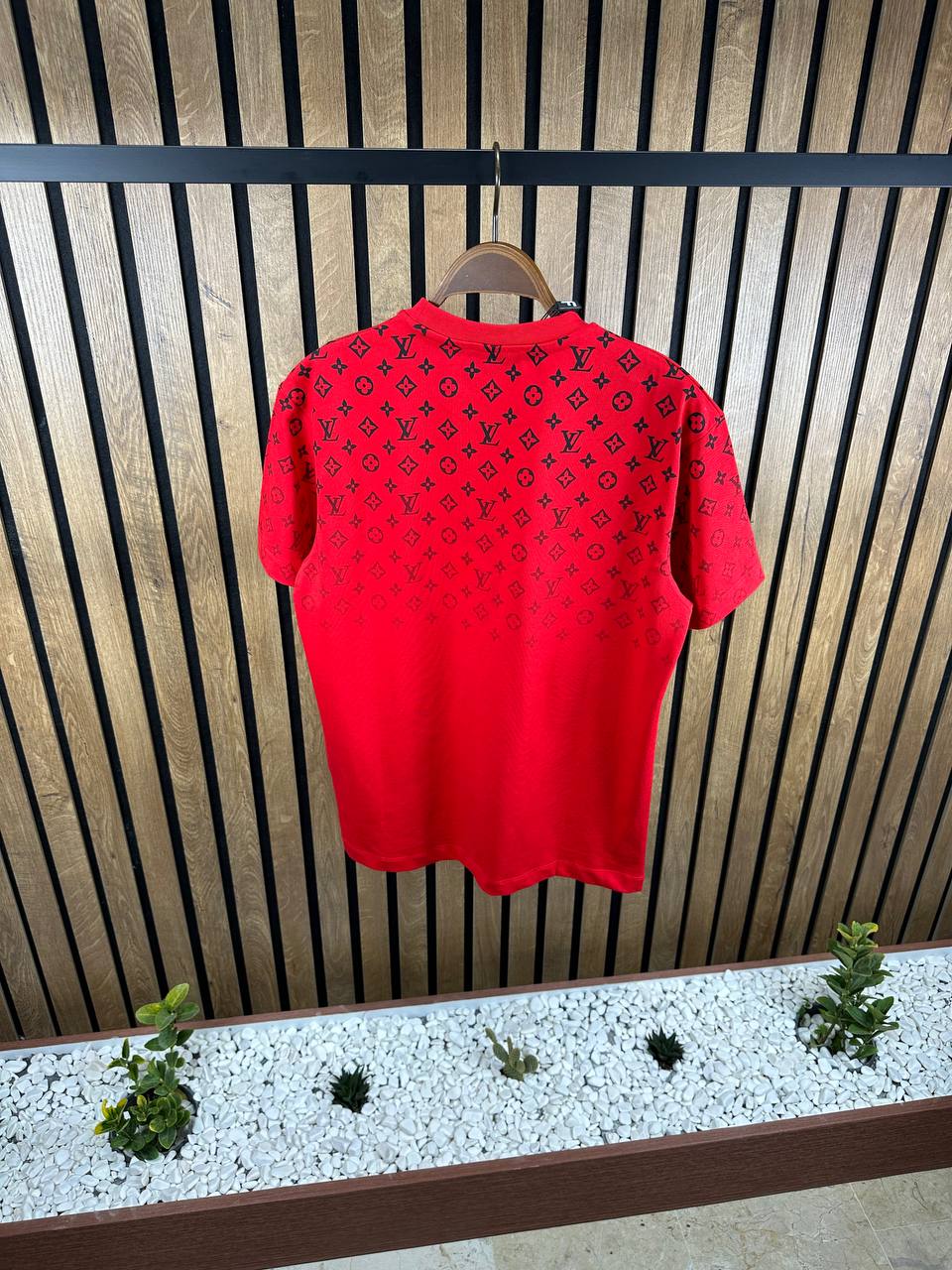 LV Logo Printed Red Tshirt For Men