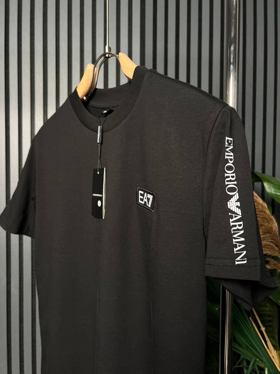 EA7 Black Tshirt Shoulder Logo For Men