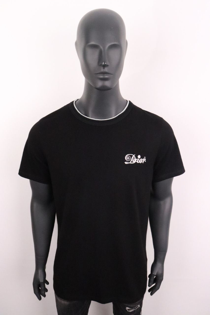 DIOR Embroidered Logo Black Slimfit Tshirt For Men