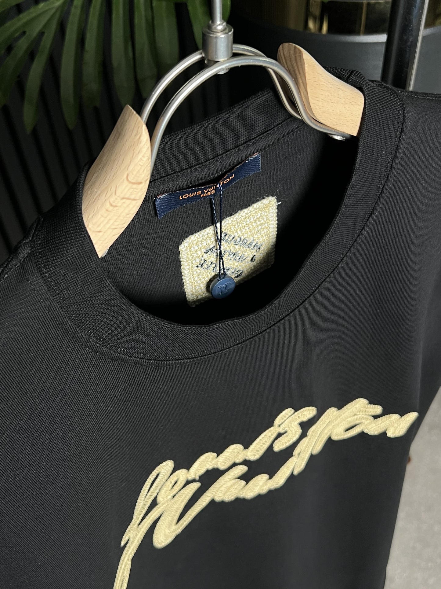 Louis Vuitton Embroidered Logo Black Tshirt For Men