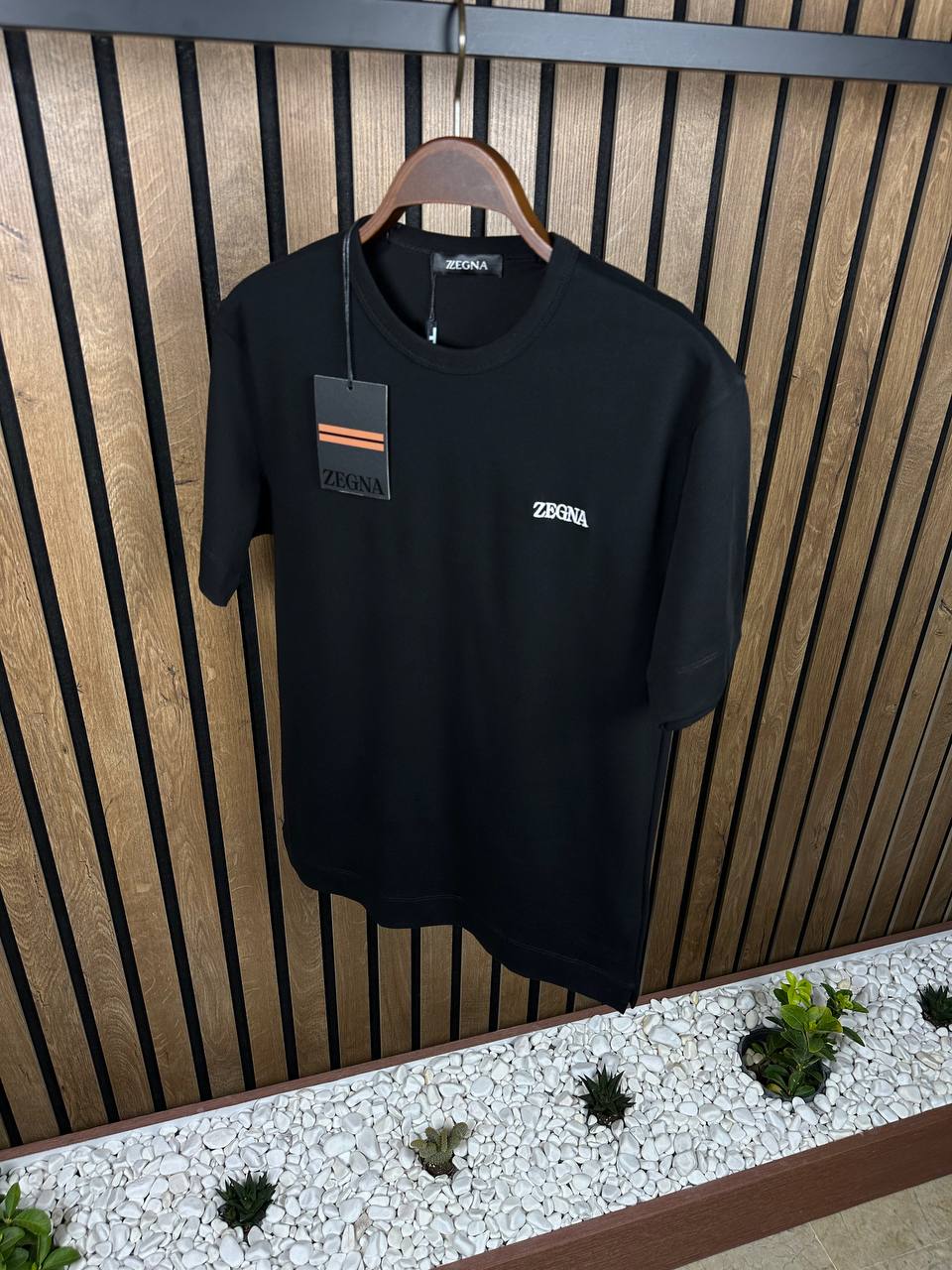 ZEGNA Embroidered Logo Black Tshirt For Men