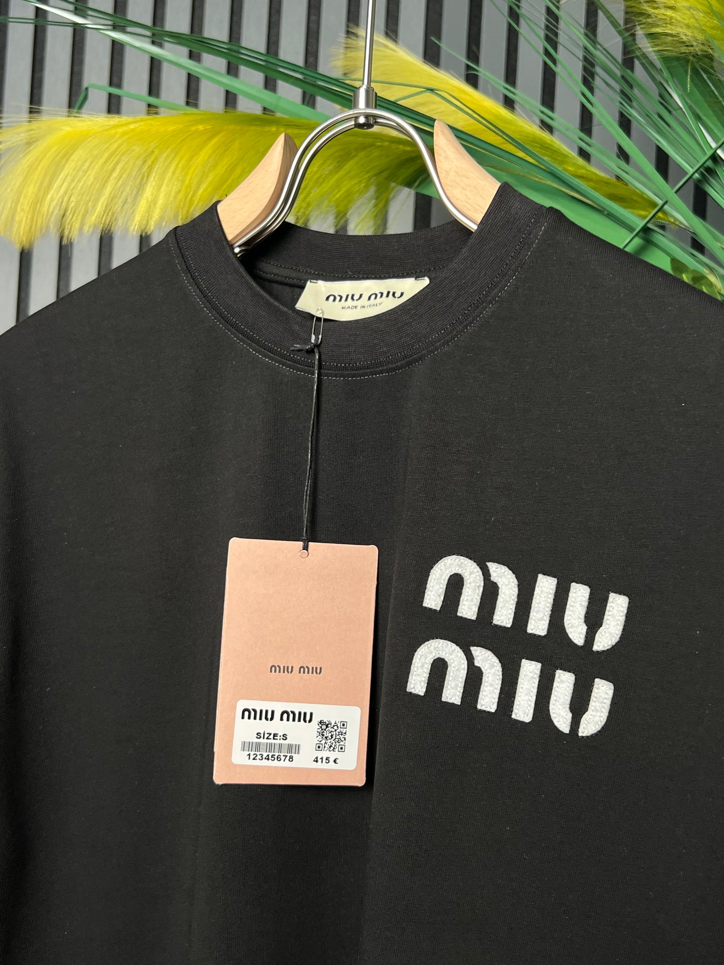 MIUMIU embroidered Logo Black Tshirt For Men