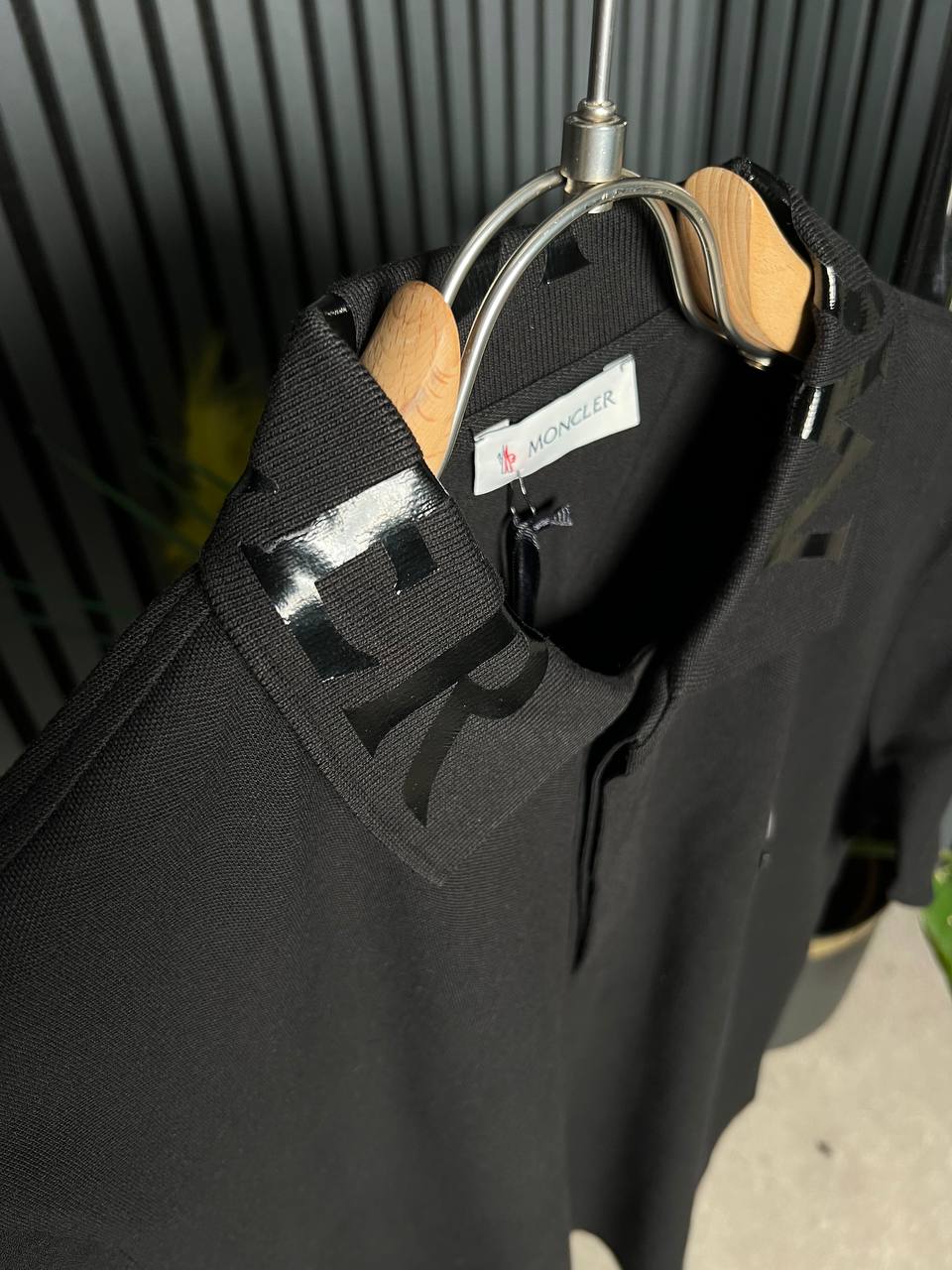 Moncler Collar Logo Print Black Polo For Men