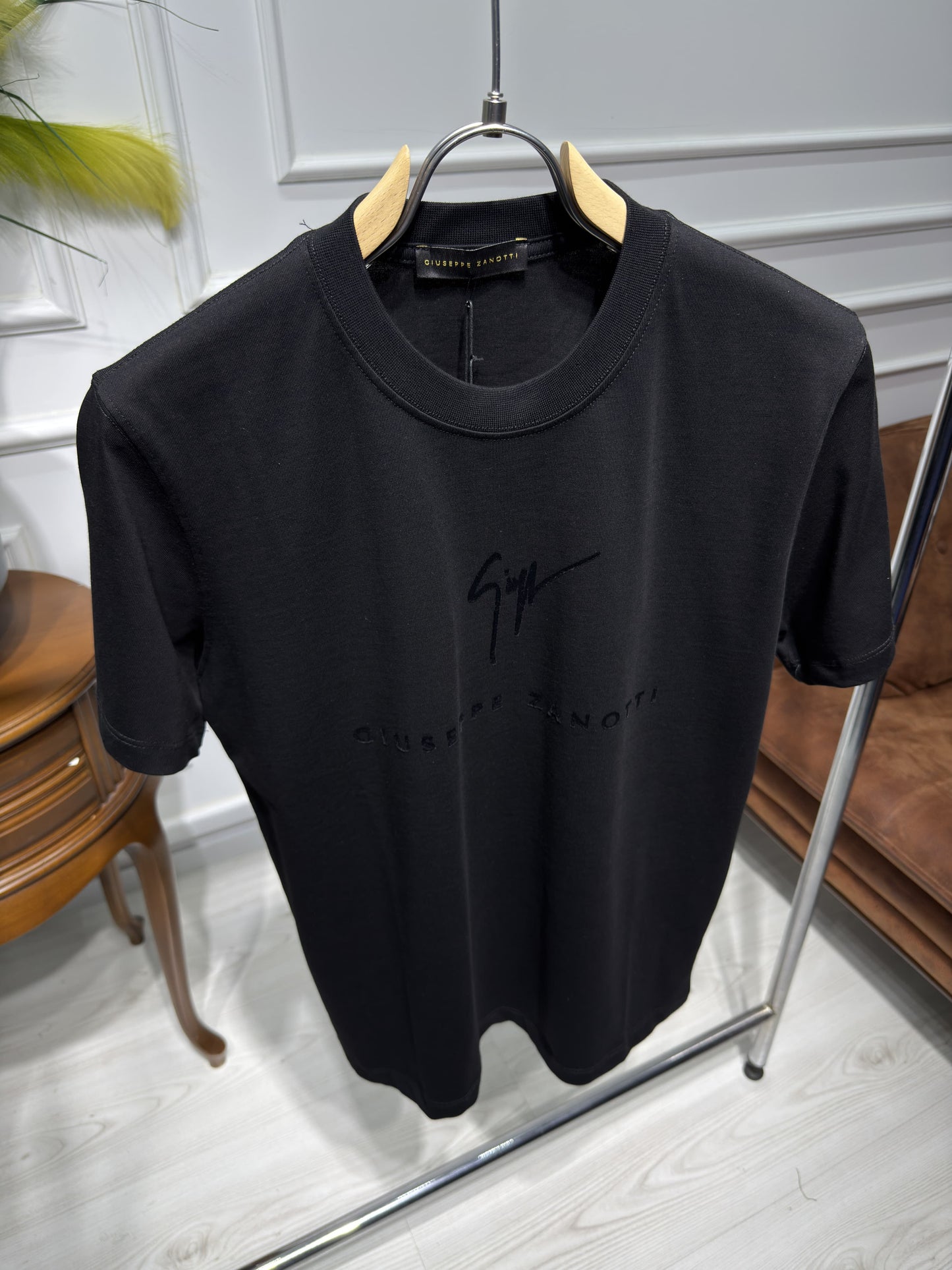 Zanotti Flocked Logo Black Tshirt For Men
