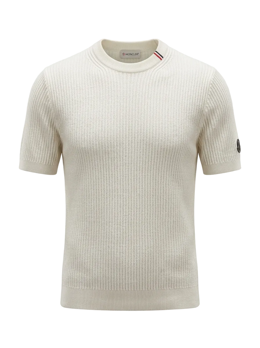 Moncler White Knitted Tshirt For Men