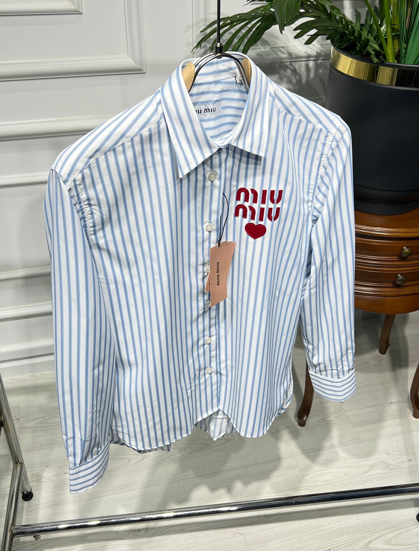 Miumiu white/blue striped shirt for women