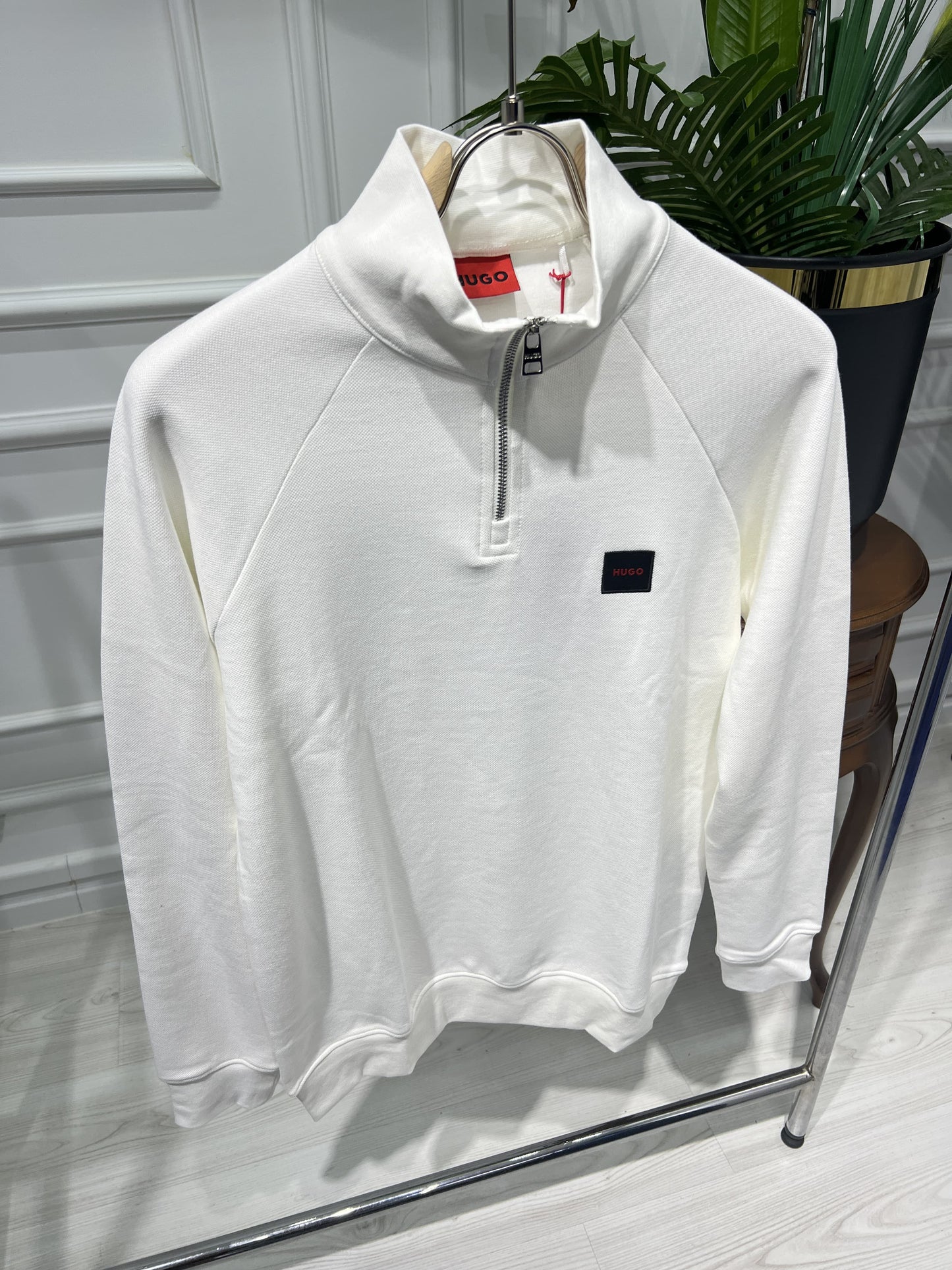 Hugo Boss White Half-Zipper Sweatshirt For Men