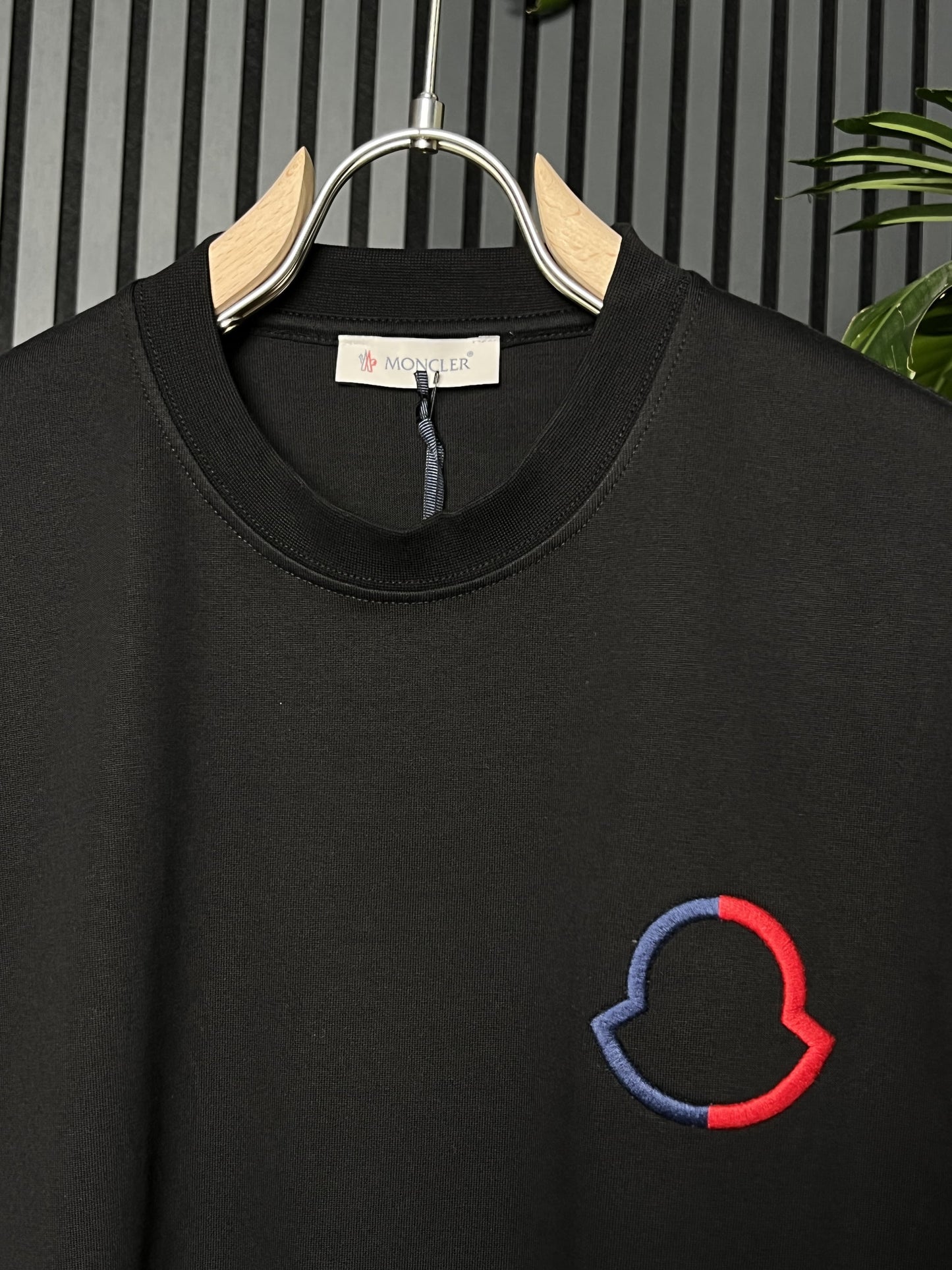 Moncler Embriodered Logo Black Tshirt For Men