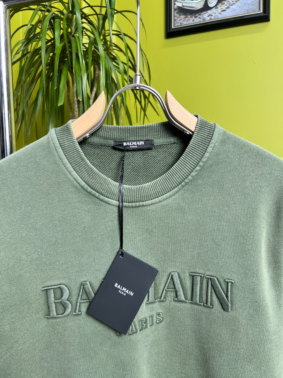 Balmain Embroidered Logo Washed Green Sweatshirt for Men