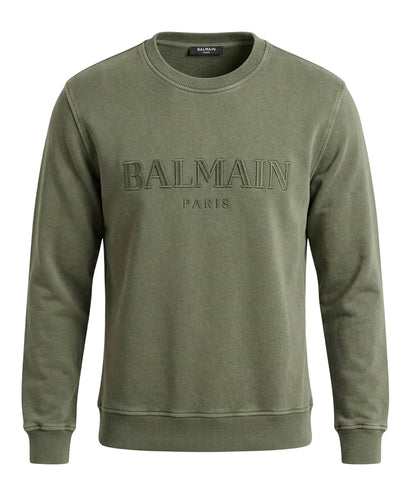 Balmain Embroidered Logo Washed Green Sweatshirt for Men