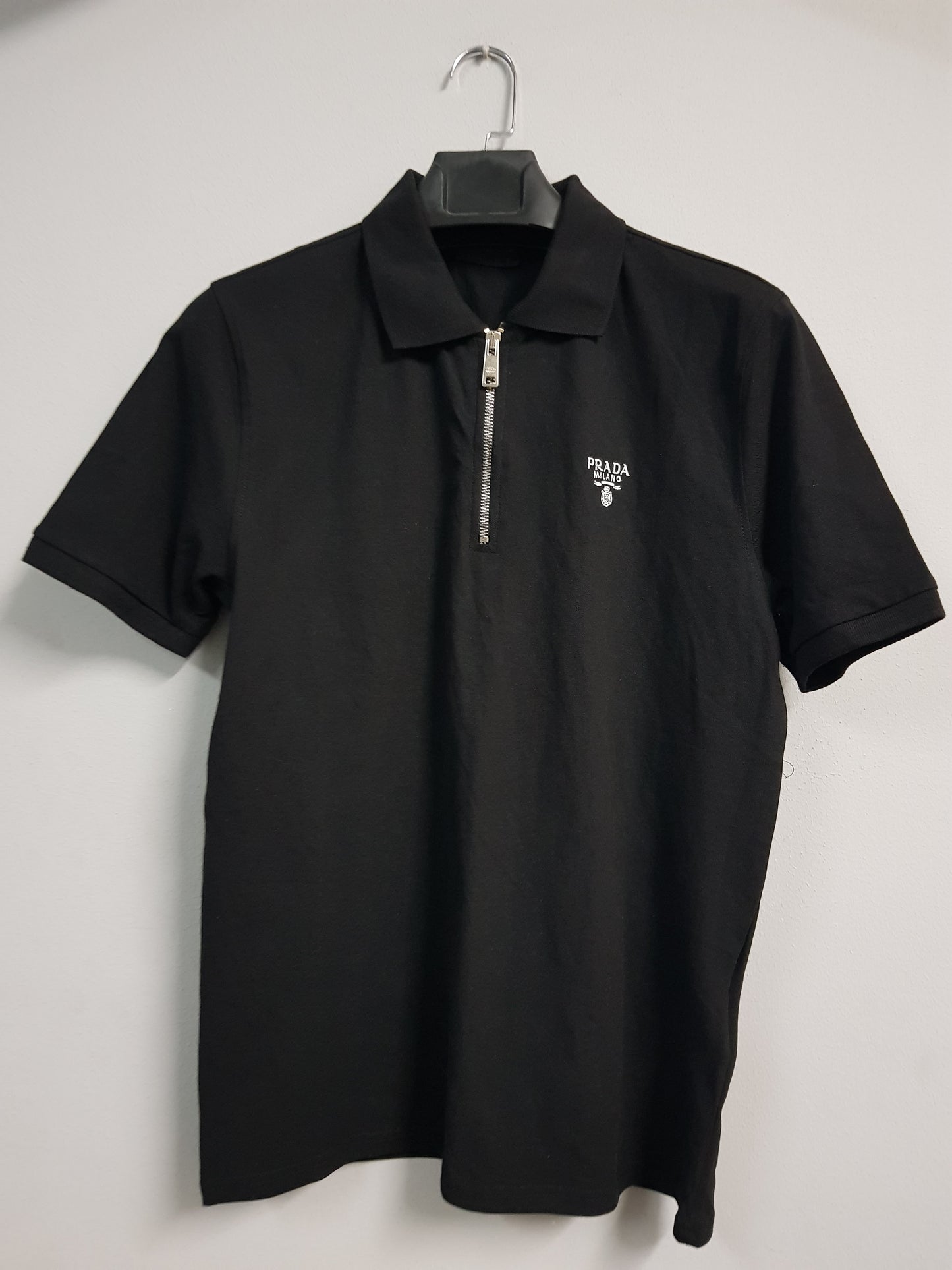 Embroidered Logo Half-Zip Polo Black Tshirt For Men