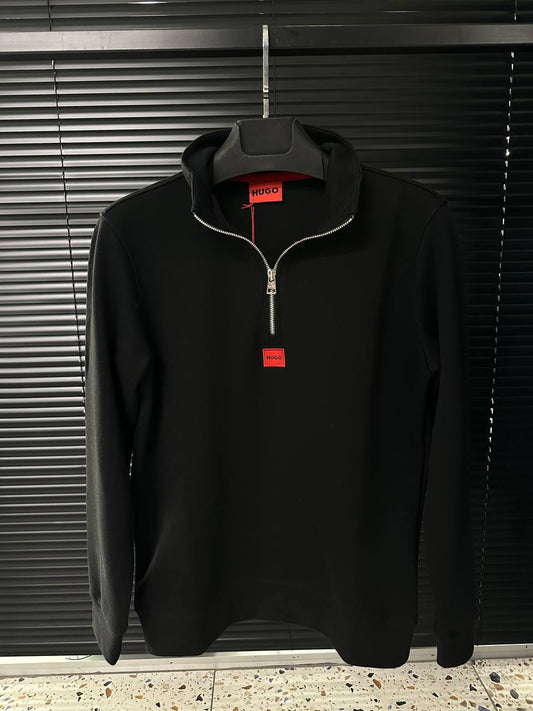 HUGO Logo Half-Zip Black Sweatshirt For Men