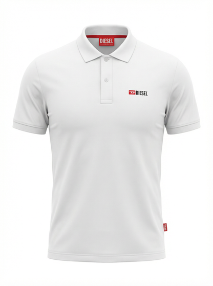 Diesel Embroidered Logo White Polo Tshirt For Men