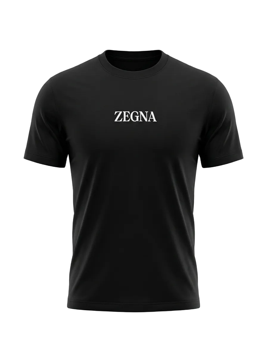 ZEGNA Puff Logo Black Tshirt For Men