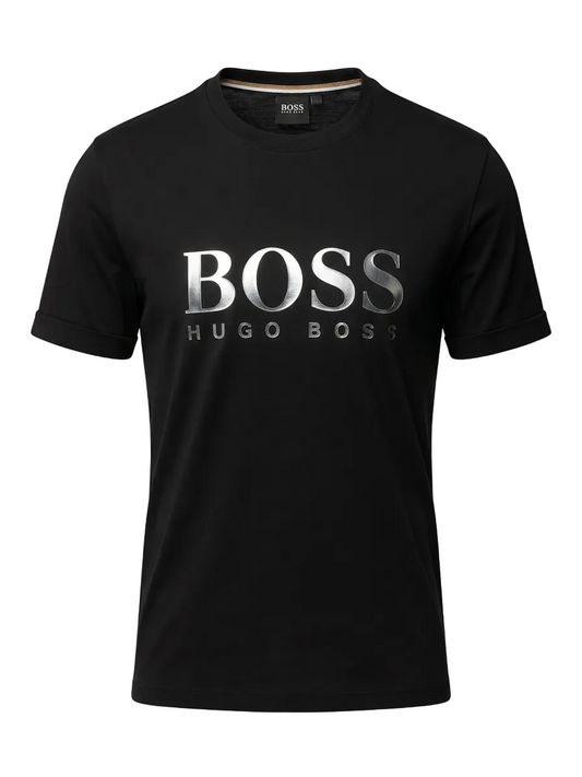 BOSS Silver Logo Black Tshirt For Men