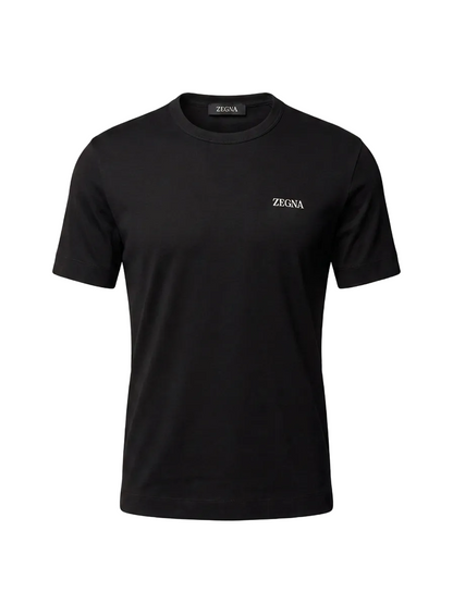 ZEGNA Embroidered Logo Black Tshirt For Men