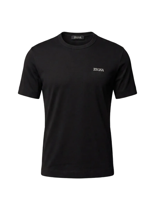 ZEGNA Embroidered Logo Black Tshirt For Men