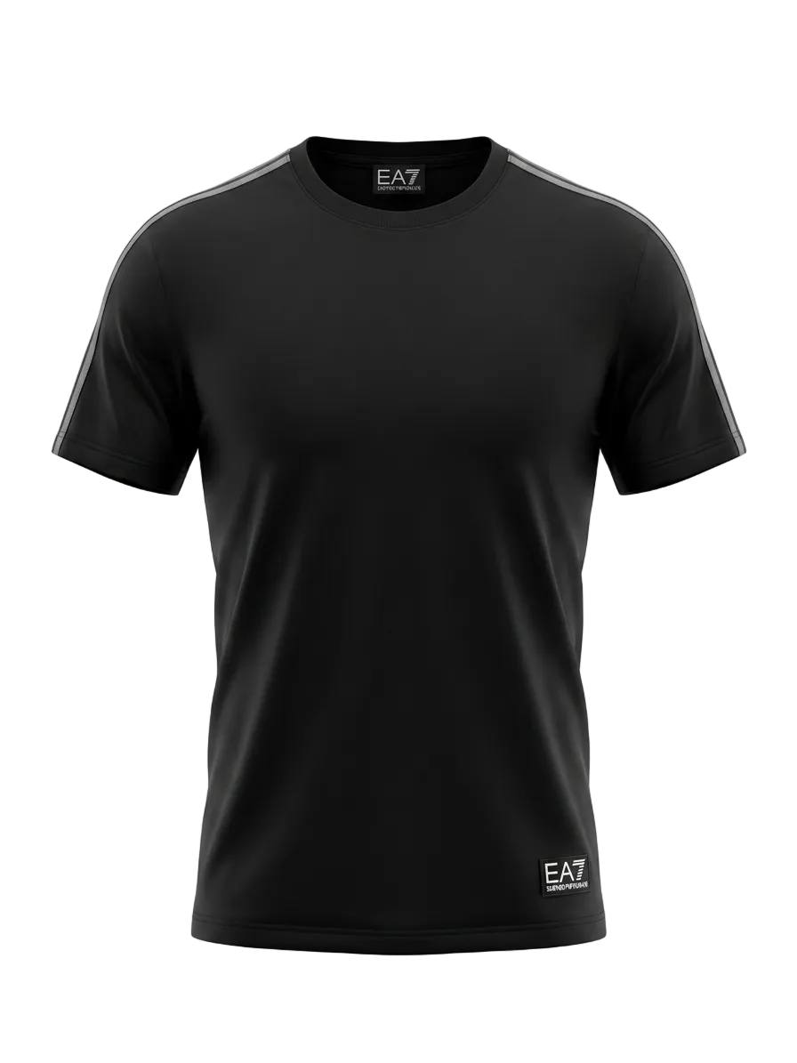 EA7 Shoulder Logo Black Tshirt For Men