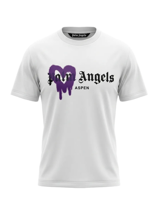 Palm Angels Aspen heart Sprayed White Tshirt For Men