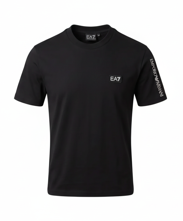 EA7 Black Tshirt Shoulder Logo For Men