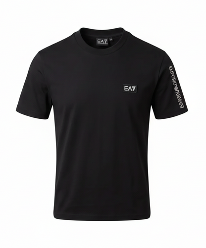 EA7 Black Tshirt Shoulder Logo For Men