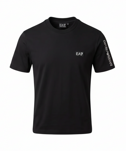 EA7 Black Tshirt Shoulder Logo For Men