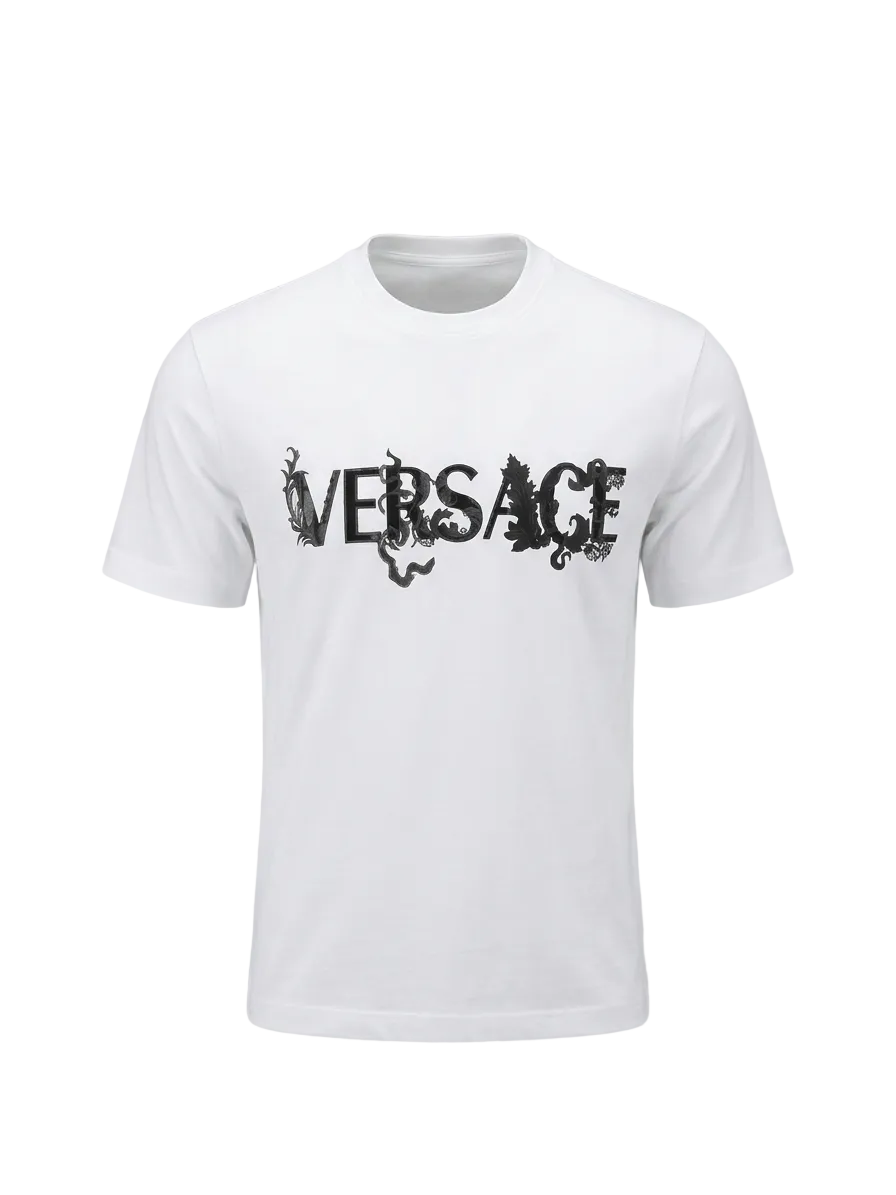Versace Logo Printed White Tshirt For Men