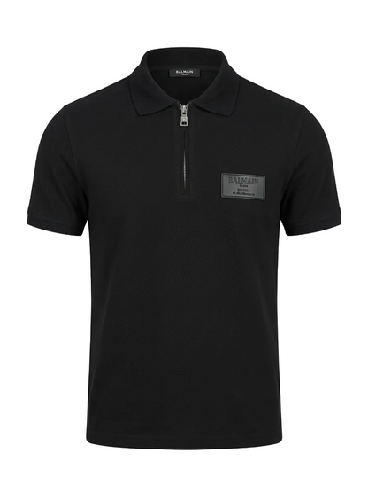 Balmain With Leather Label Black Polo Tshirt For Men