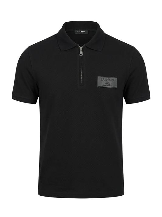 Balmain With Leather Label Black Polo Tshirt For Men