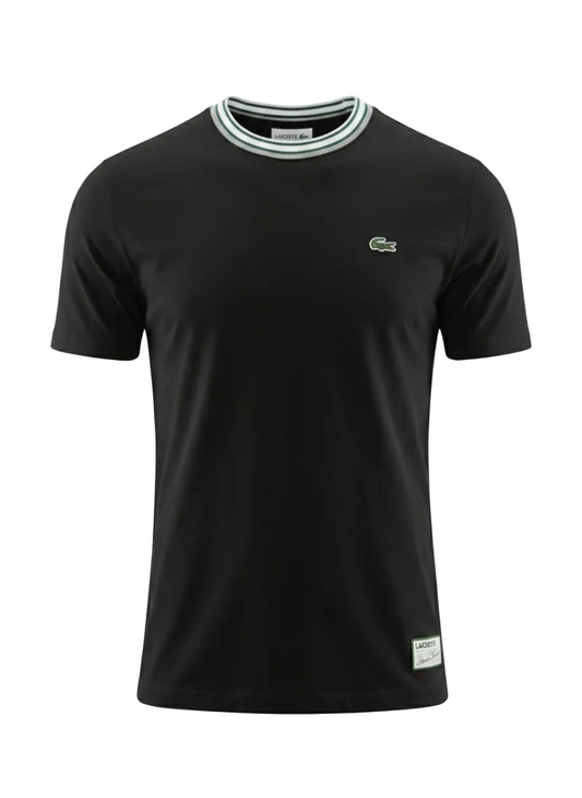 Made In France Stripe Neck Slim fit Black Tshirt For Men
