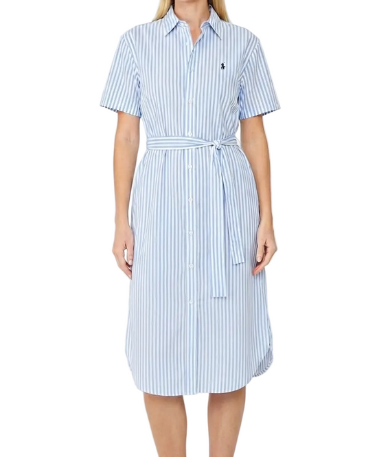 Striped Belted Shirt Dress For Women
