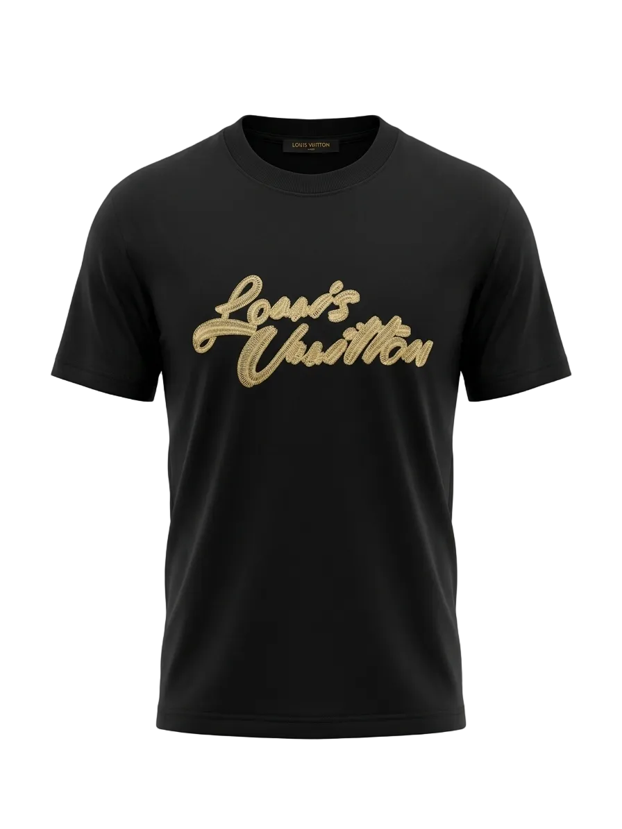 Embroidered Logo Black Tshirt For Men