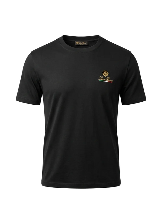 Loro Piana Embroidered Logo Black Oversized Tshirt For Men