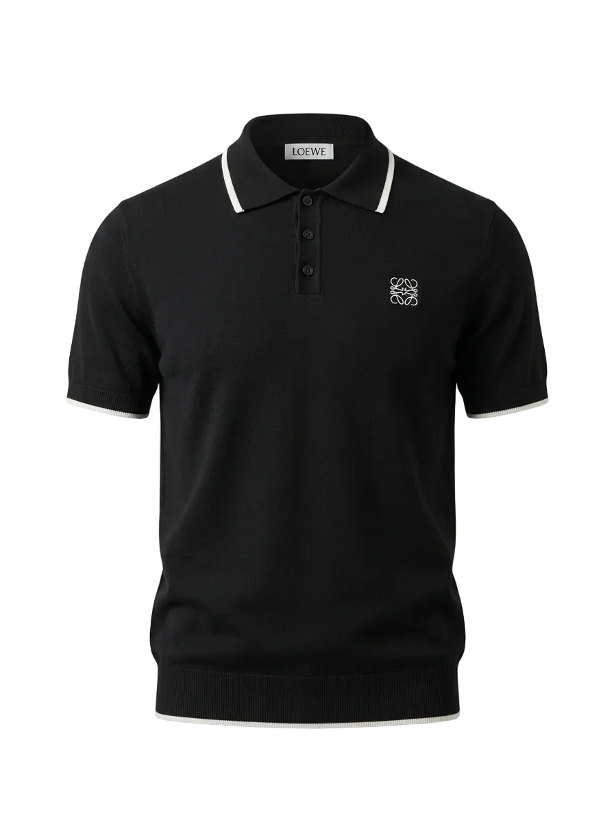 Embroidered Logo Black Triko Polo Tshirt For Men