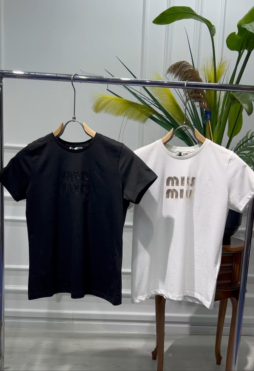 Miumiu Sequin Logo Regular Tshirt For Women