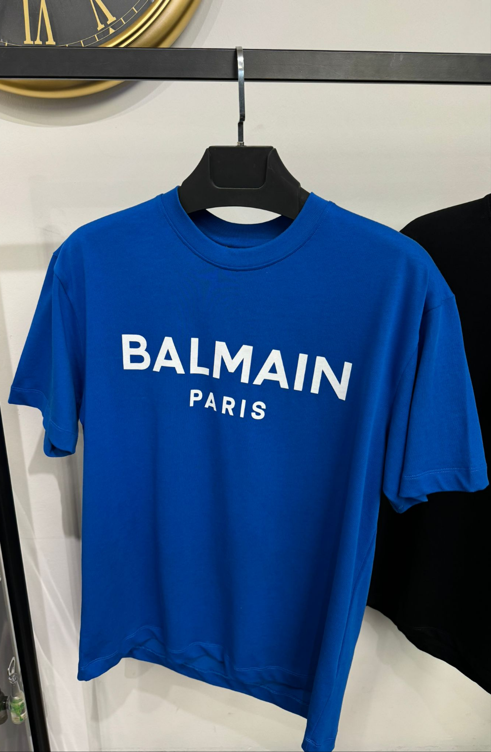 Balmain Logo Printed Blue Tshirt For Men