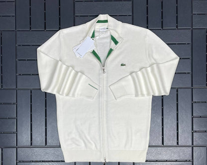 Lacoste White Zip-Up Triko Pullover For Men