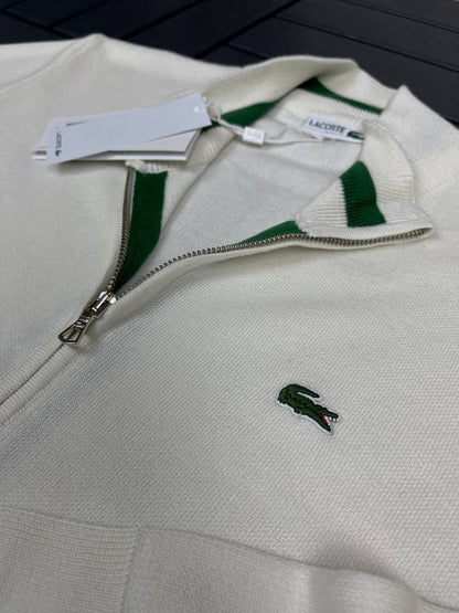 Lacoste White Zip-Up Triko Pullover For Men