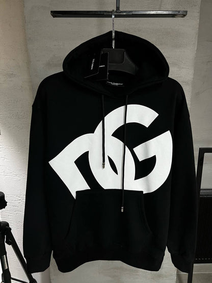 DG Logo Print Black Hoodie For Men