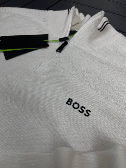 Boss Offwhite Pullover Half-Zip For Men