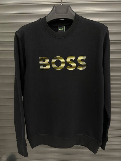 BOSS Gold Logo Black Sweatshirt For Men