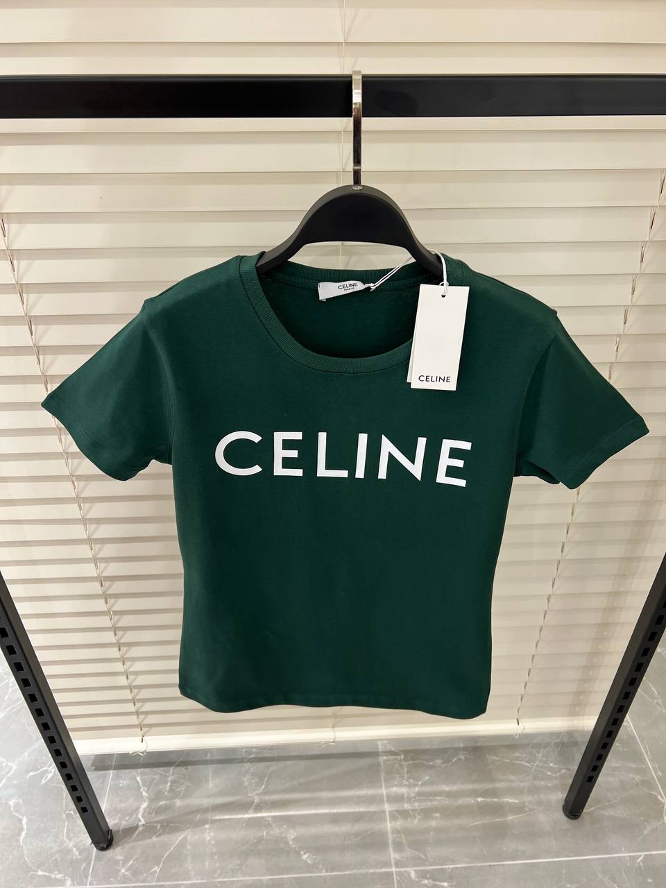 Celine Logo Printed Green Tshirt For Women