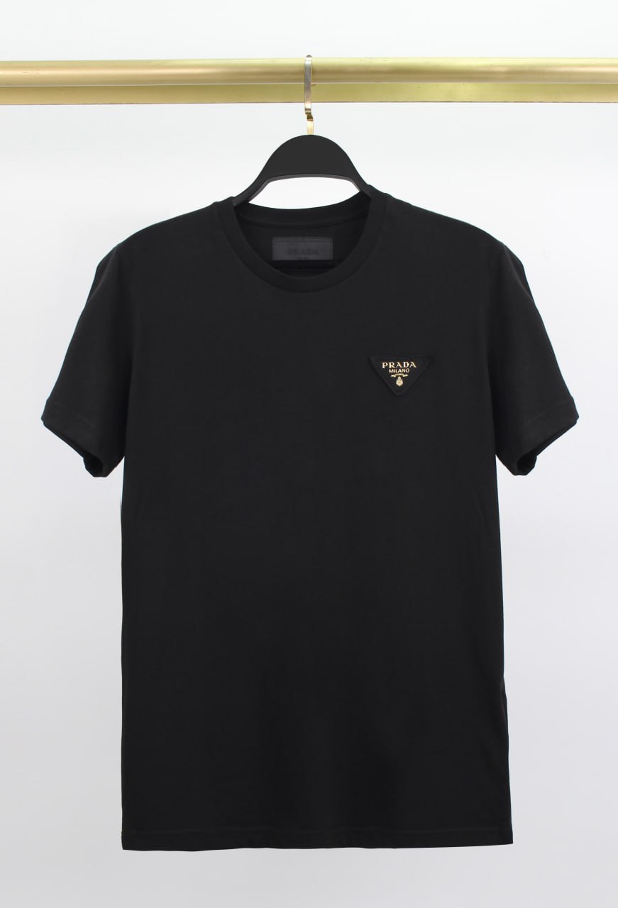 Prada Logo Patch Black Tshirt For Men