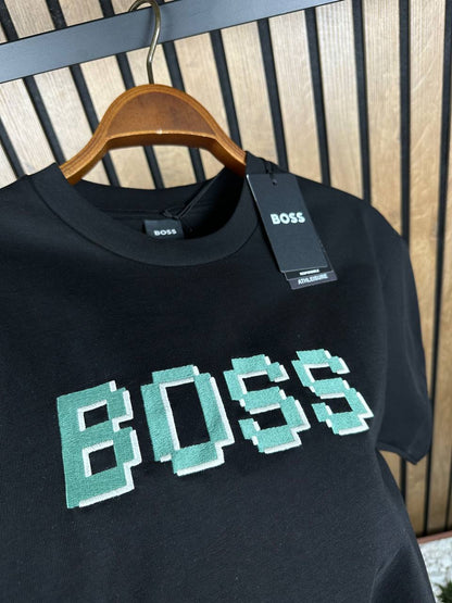 BOSS Embroidered Logo Black Slimfit Tshirt For Men