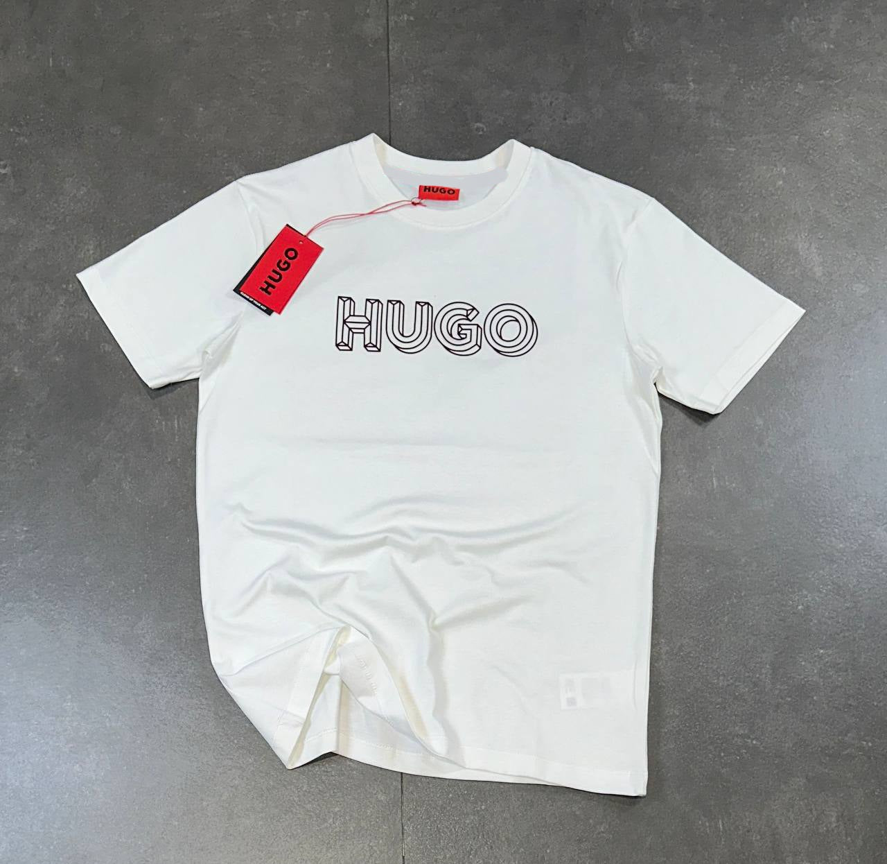 HUGO Black/Red Rubber Logo White Tshirt