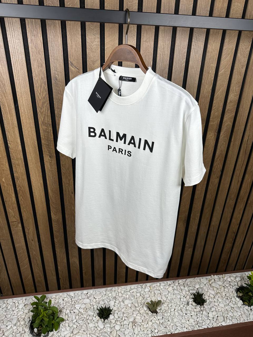 Balmain Paris Rubber Logo White Tshirt For Men