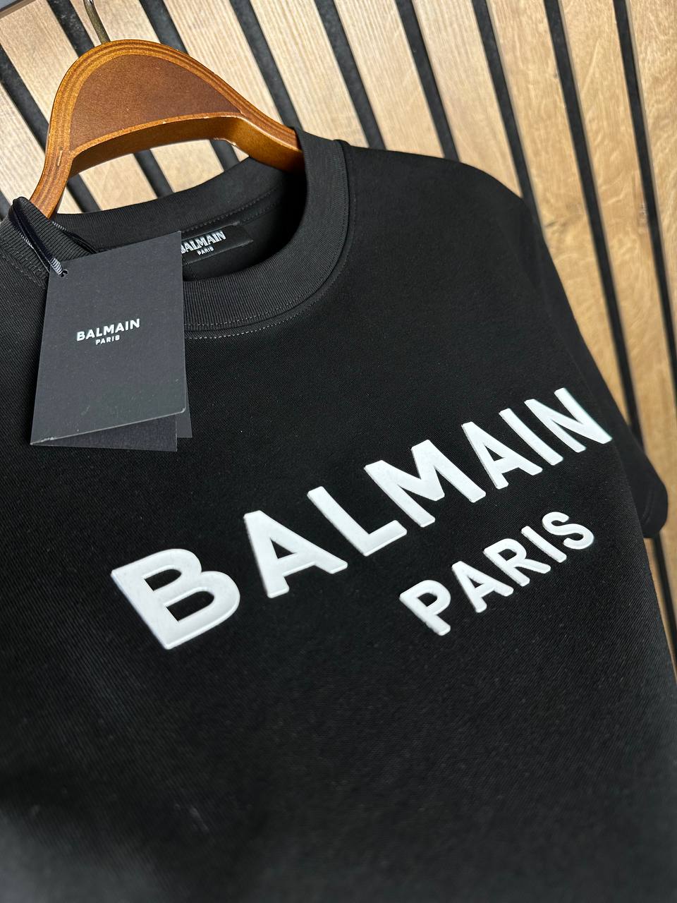 Balmain Paris Rubber Logo Black Tshirt For Men