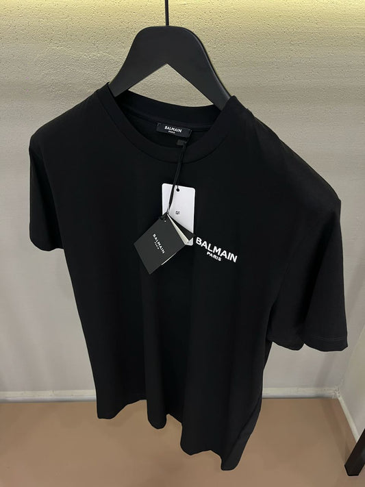 BALMAIN PARIS Embroidered Logo Black Tshirt