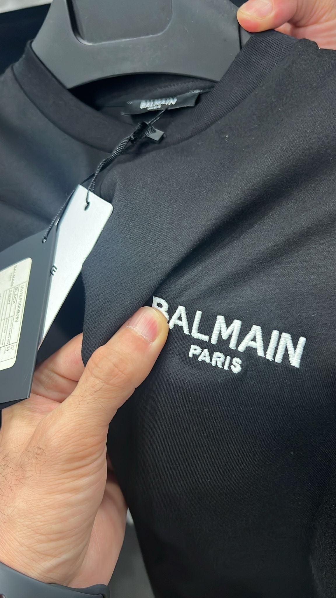 BALMAIN PARIS Embroidered Logo Black Tshirt